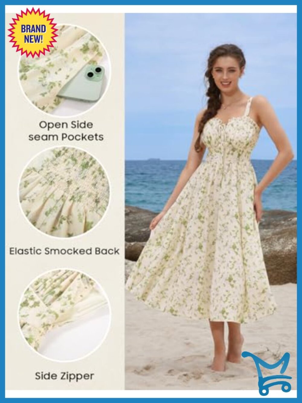 Floral Corset Dress with Pockets Adjustable Straps - Picture 3 of 6